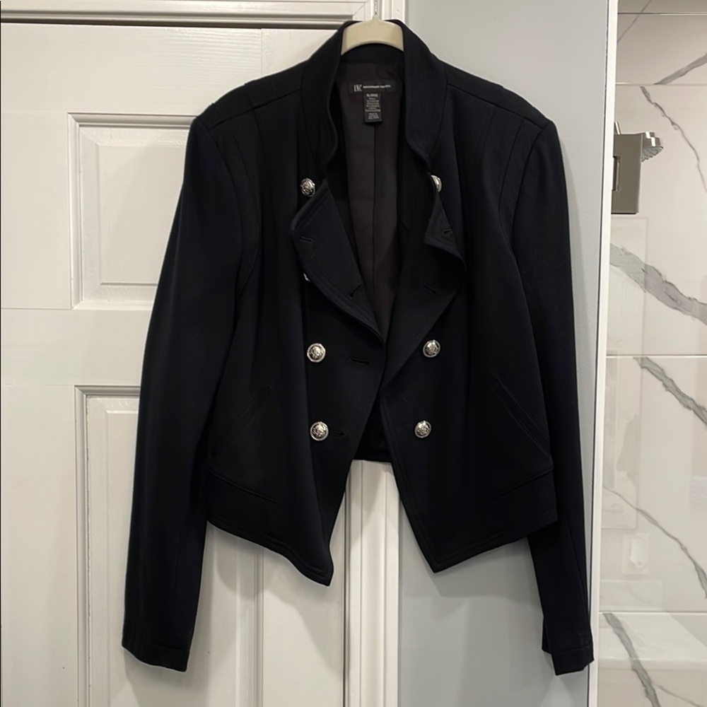 INC International Concepts Black Double-Breasted Military Style Jacket Size XL